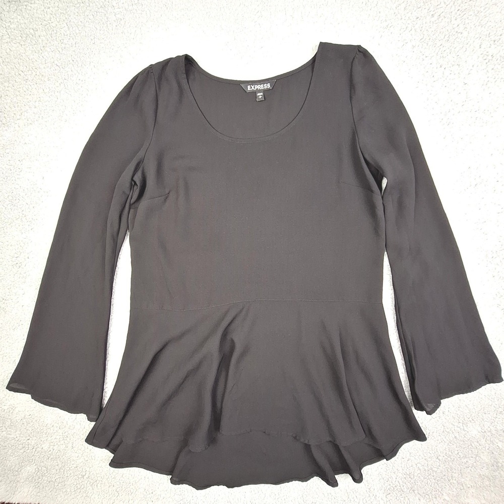 Express Blouse Womens Small‎ Black Bell Sleeve Witchy Whimsigoth